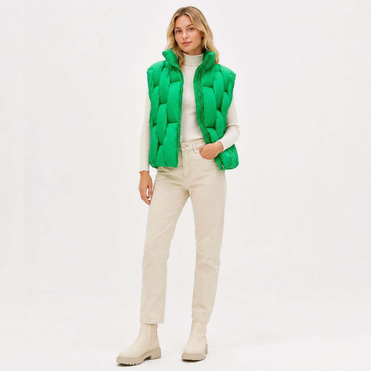 Women's Bright Green Short Puffer Vest – Wholesale