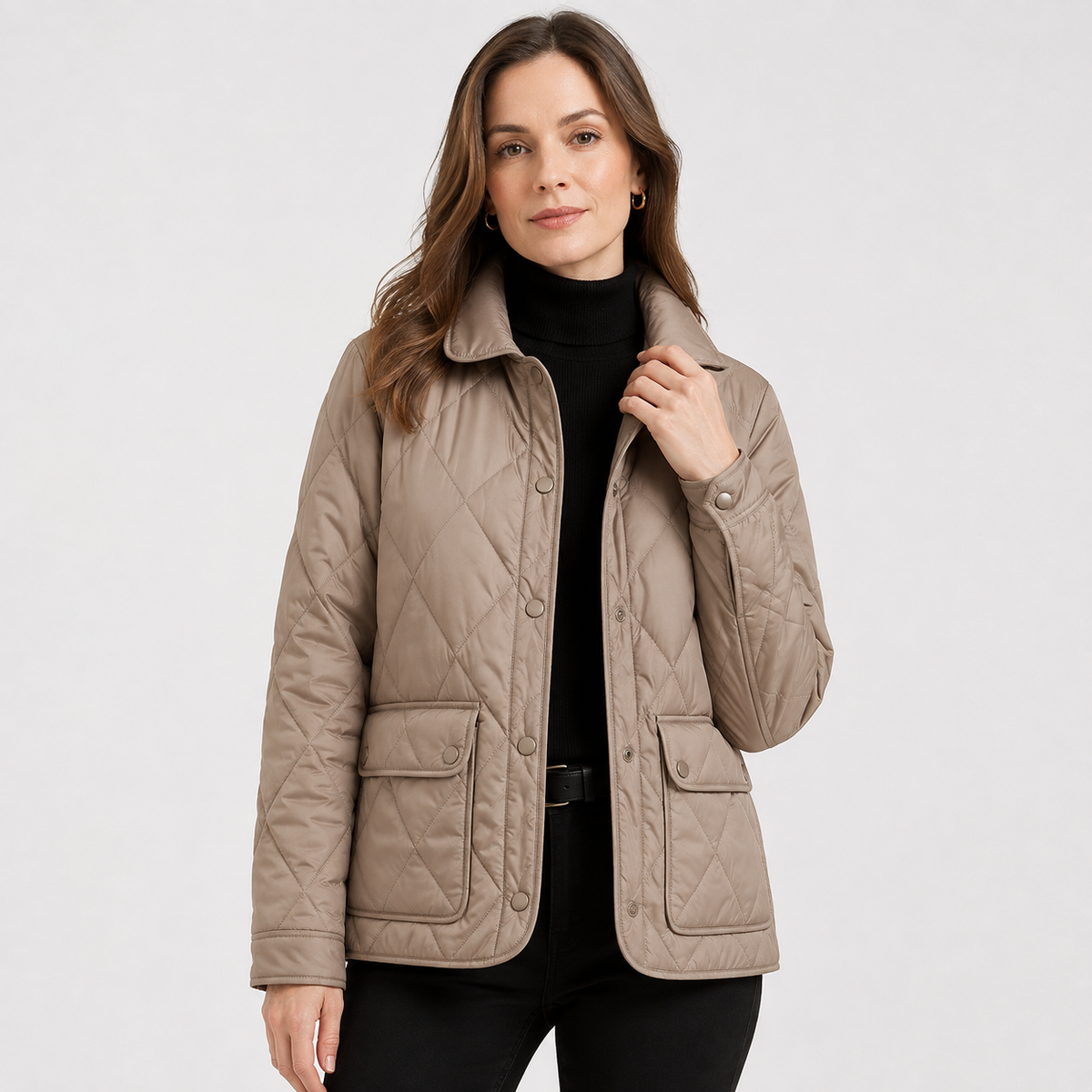 Women's Taupe Diamond-Quilted Jacket – Lightweight Wholesale