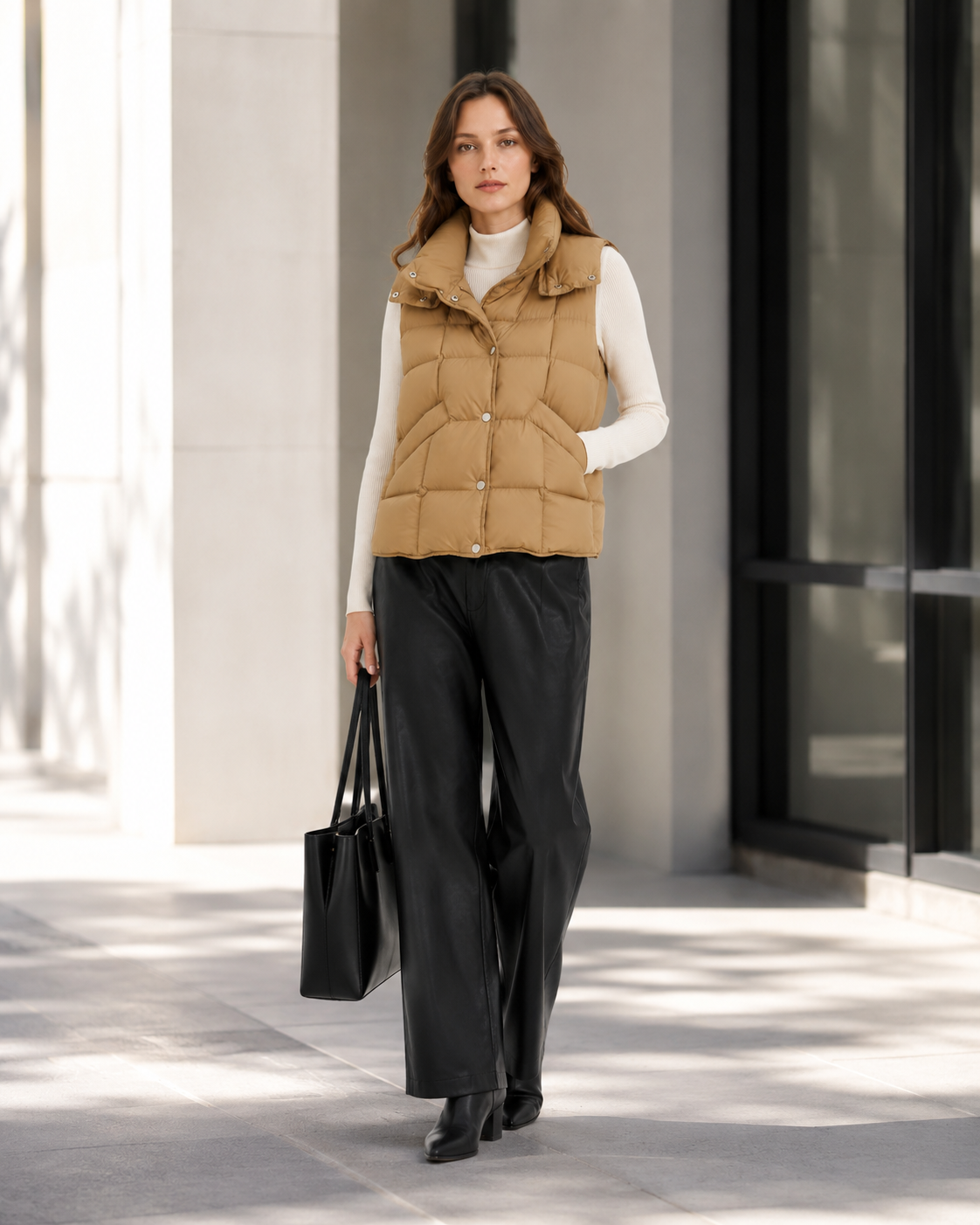 Women's Camel Puffer Vest | Wholesale & Private Label