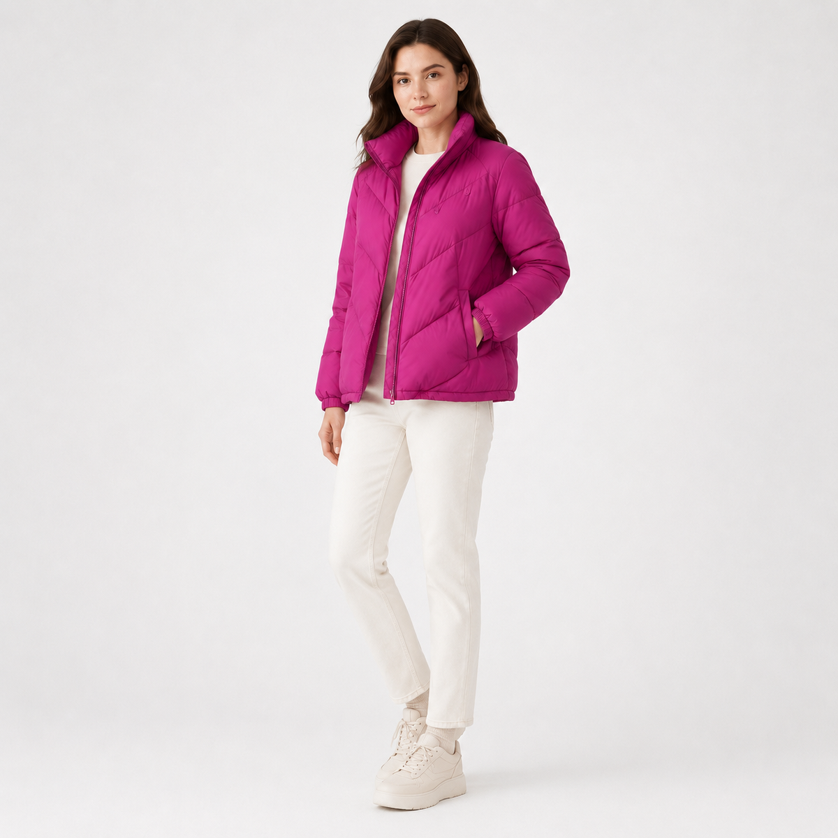 Women's Magenta Chevron Quilted Puffer Jacket – Wholesale