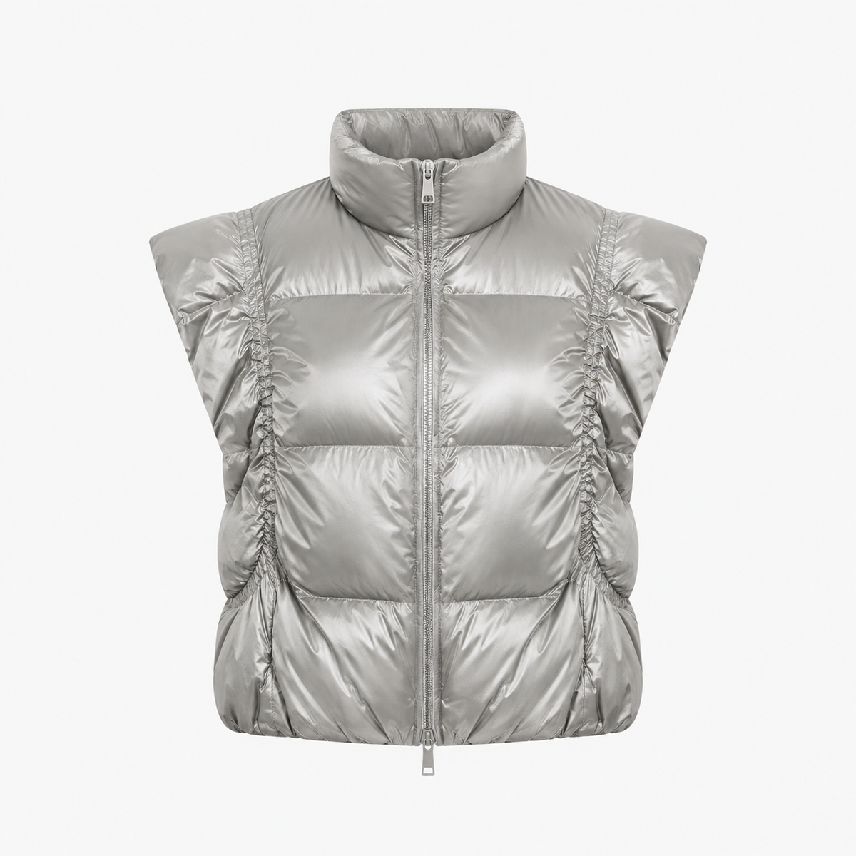 Women's Metallic Silver High-Collar Puffer Vest – Wholesale