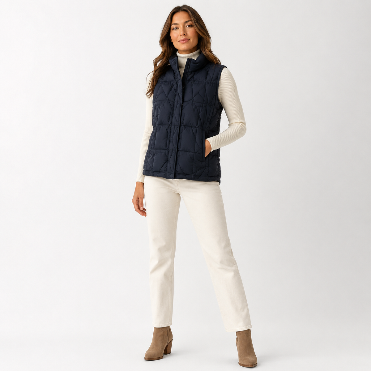 Women's Beige Lightweight Puffer Vest – Ready Stock Wholesale