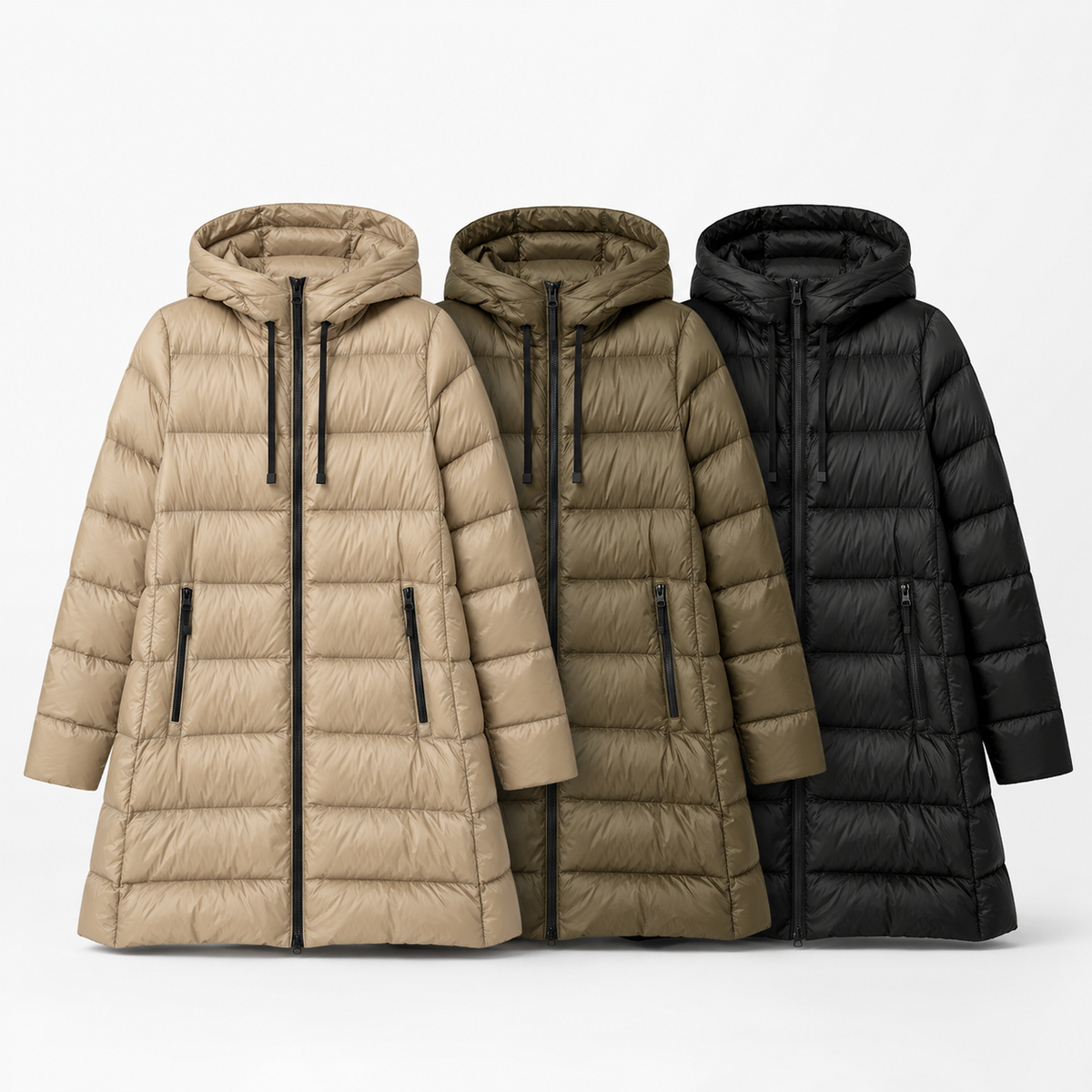 Women's Beige Mid-Length Puffer Coat – Ready Stock Wholesale