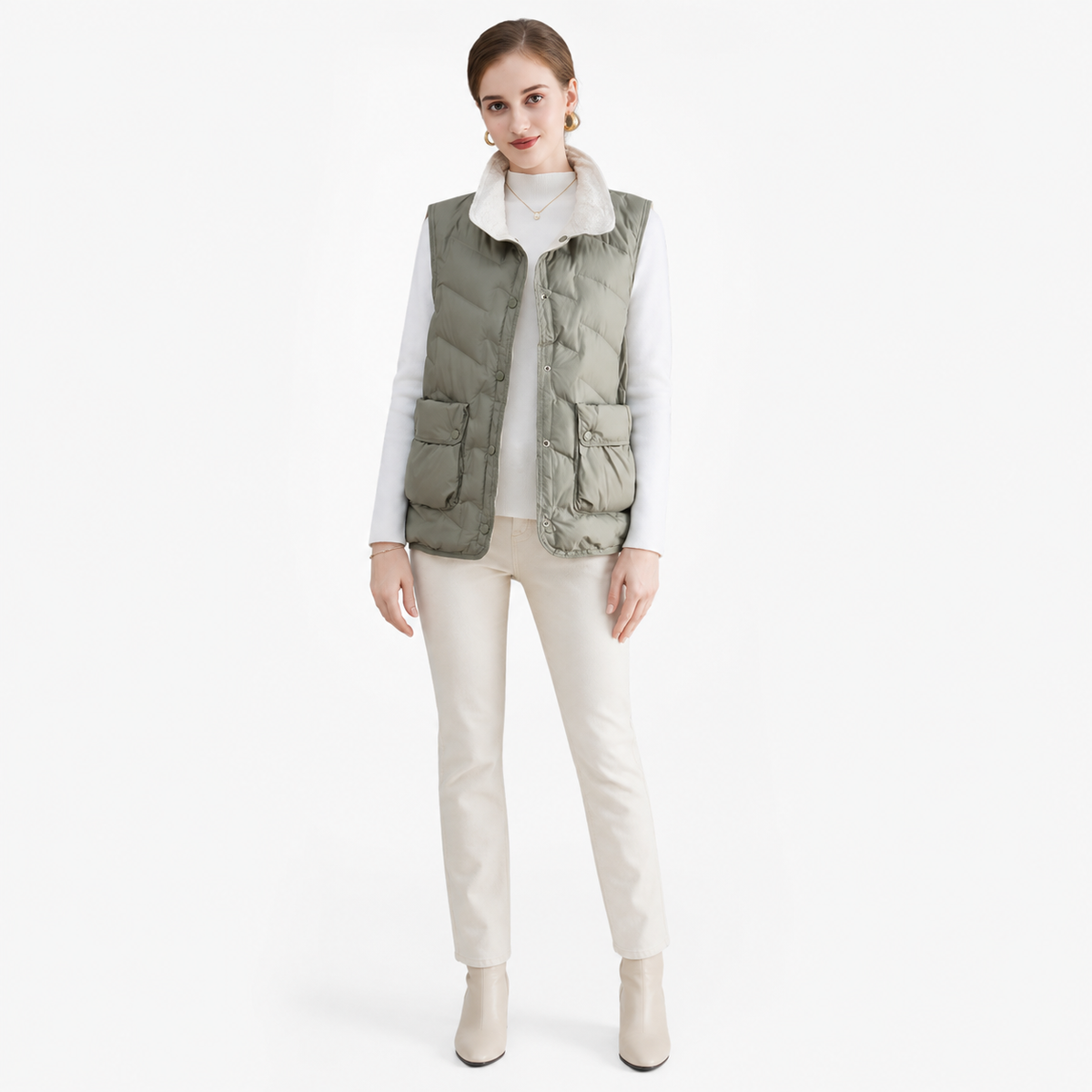 Women's black lightweight puffer jacket for wholesale – image 3