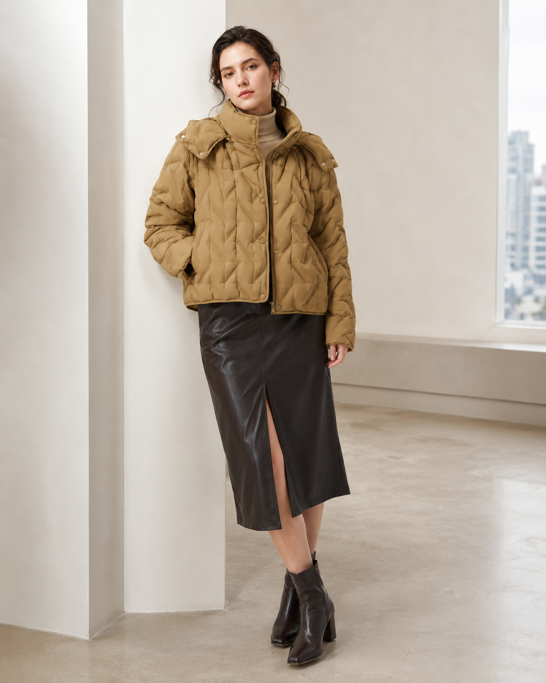 Women's Camel Hooded Puffer Jacket | Ready Stock Wholesale & Private Label