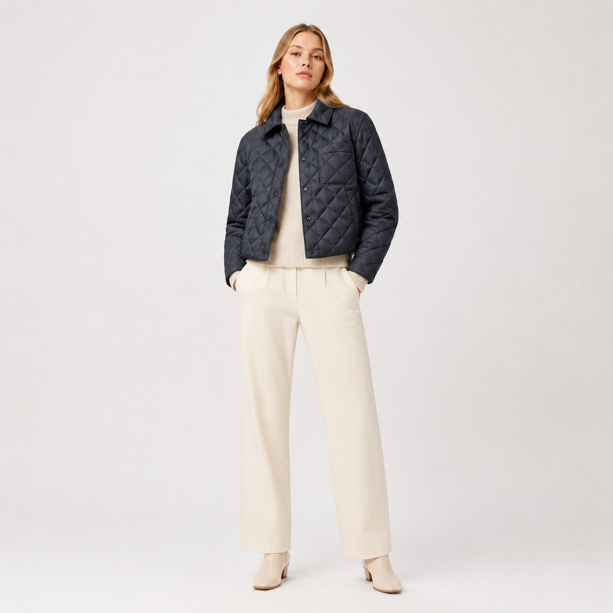 Women's Ivory Collarless Quilted Jacket – Wholesale