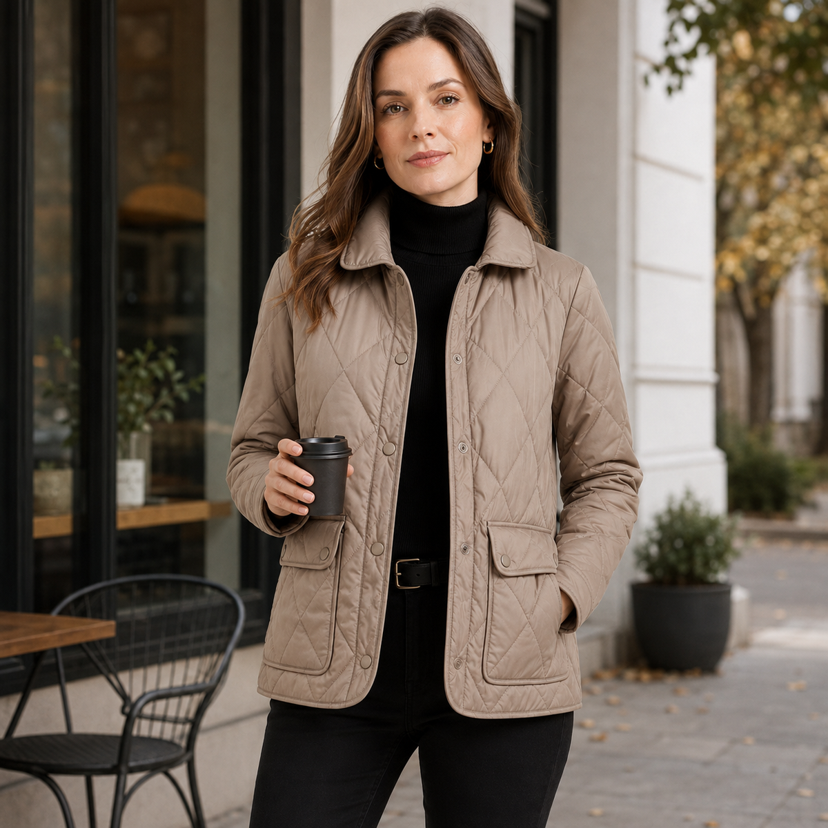 Women's Taupe Diamond-Quilted Jacket – Lightweight Wholesale