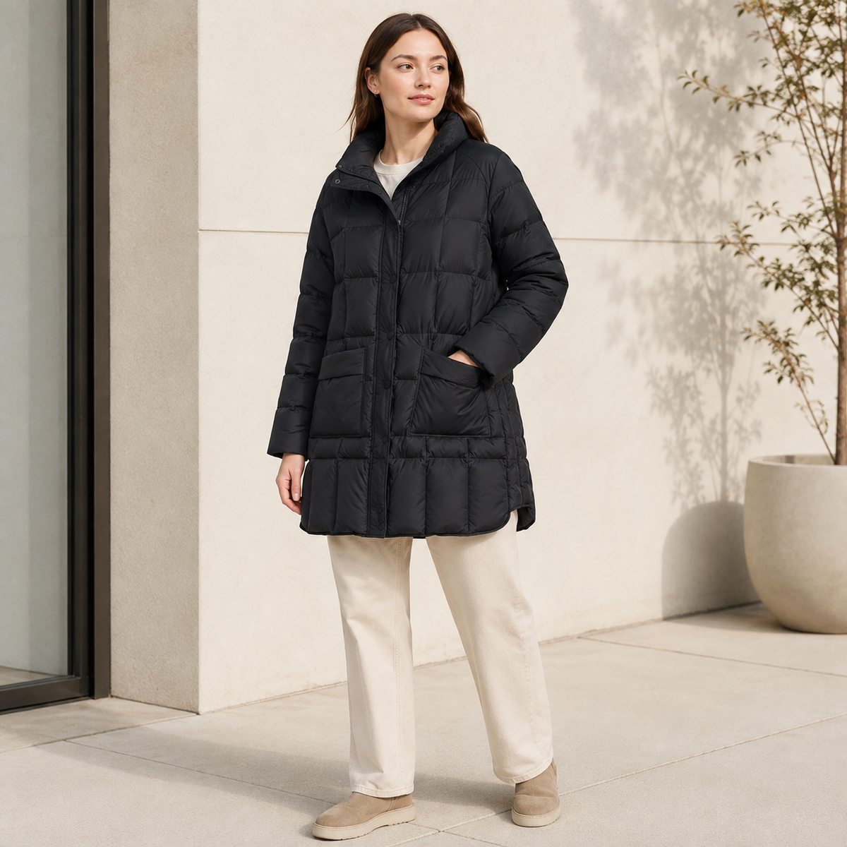 Women's beige diamond quilted puffer jacket for wholesale – image 4