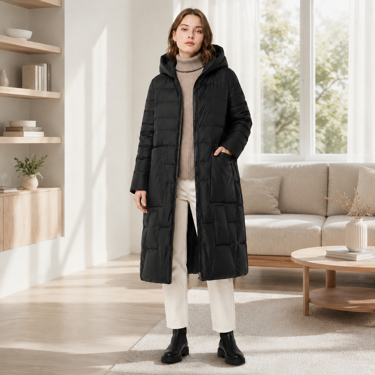 Women's Black Long Hooded Puffer Coat – Wholesale