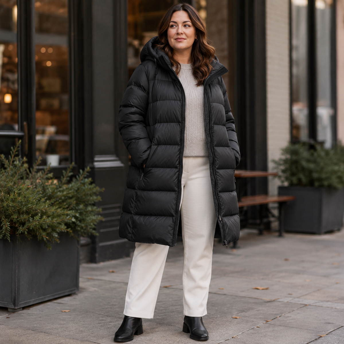 Women's Beige Mid-Length Puffer Coat – Ready Stock Wholesale