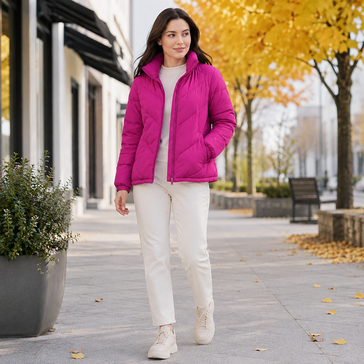 Women's Magenta Chevron Quilted Puffer Jacket – Wholesale
