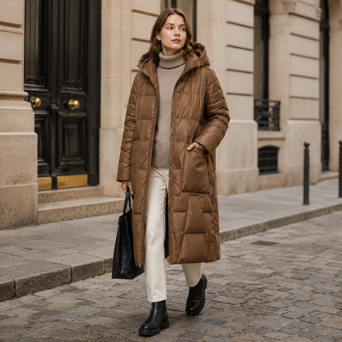 Women's black long hooded puffer coat wholesale – image 5