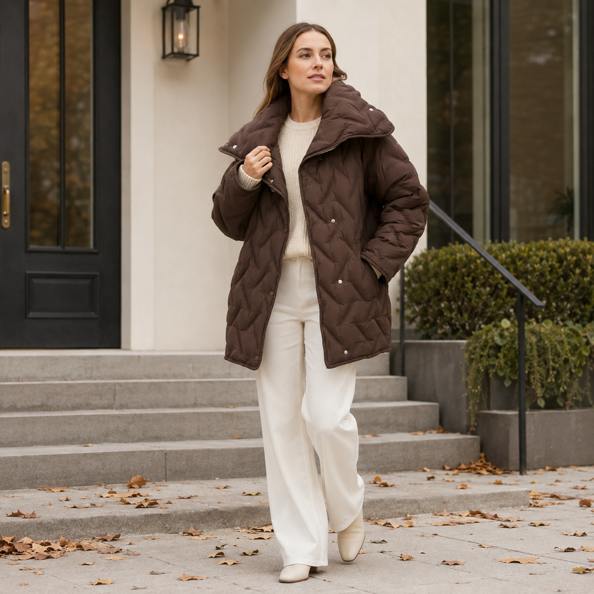 Women's Camel Diamond-Quilted Mid-Length Puffer Jacket – Wholesale