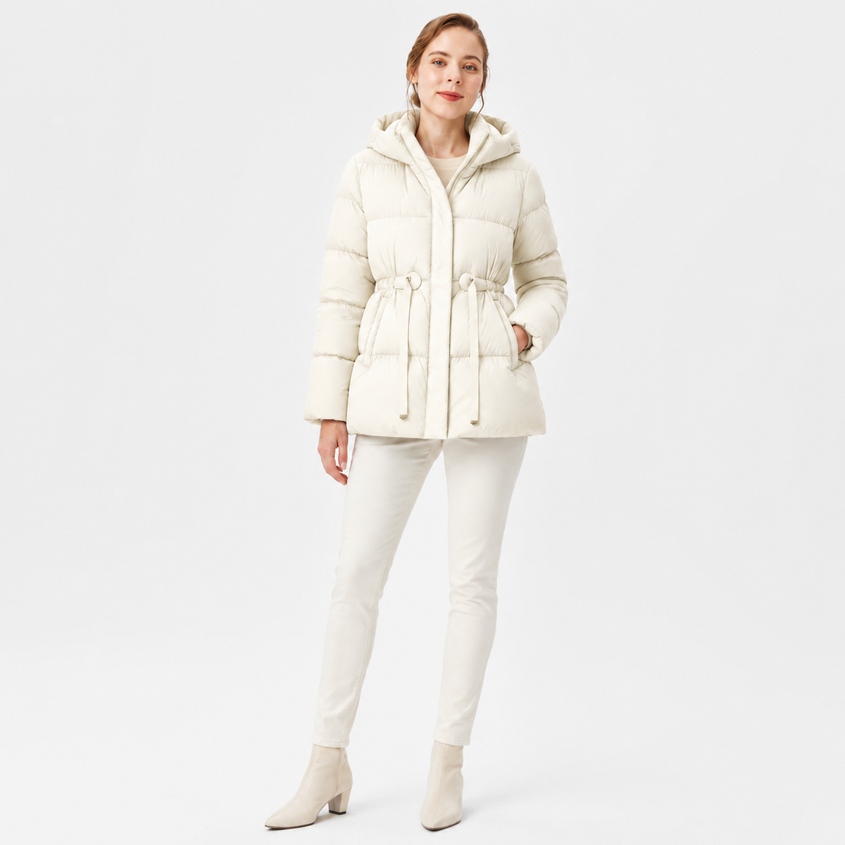 Women's Black Hooded Drawstring-Waist Puffer Jacket – Wholesale