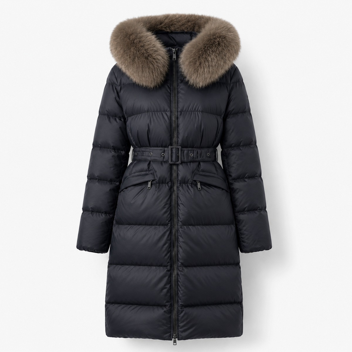 Women's Dark Olive Fur-Trim Hooded Long Puffer Coat – Wholesale