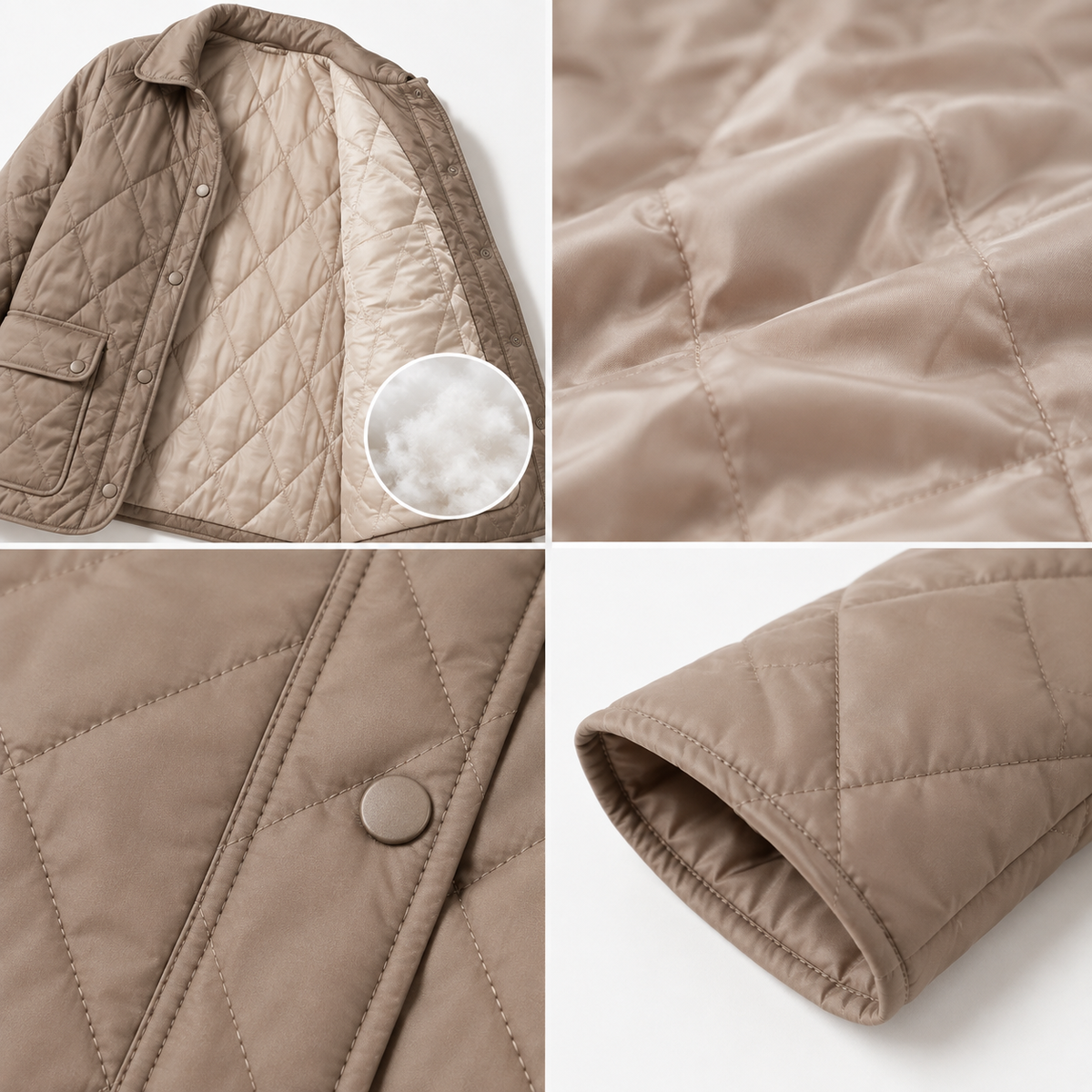 Women's Taupe Diamond-Quilted Jacket – Lightweight Wholesale