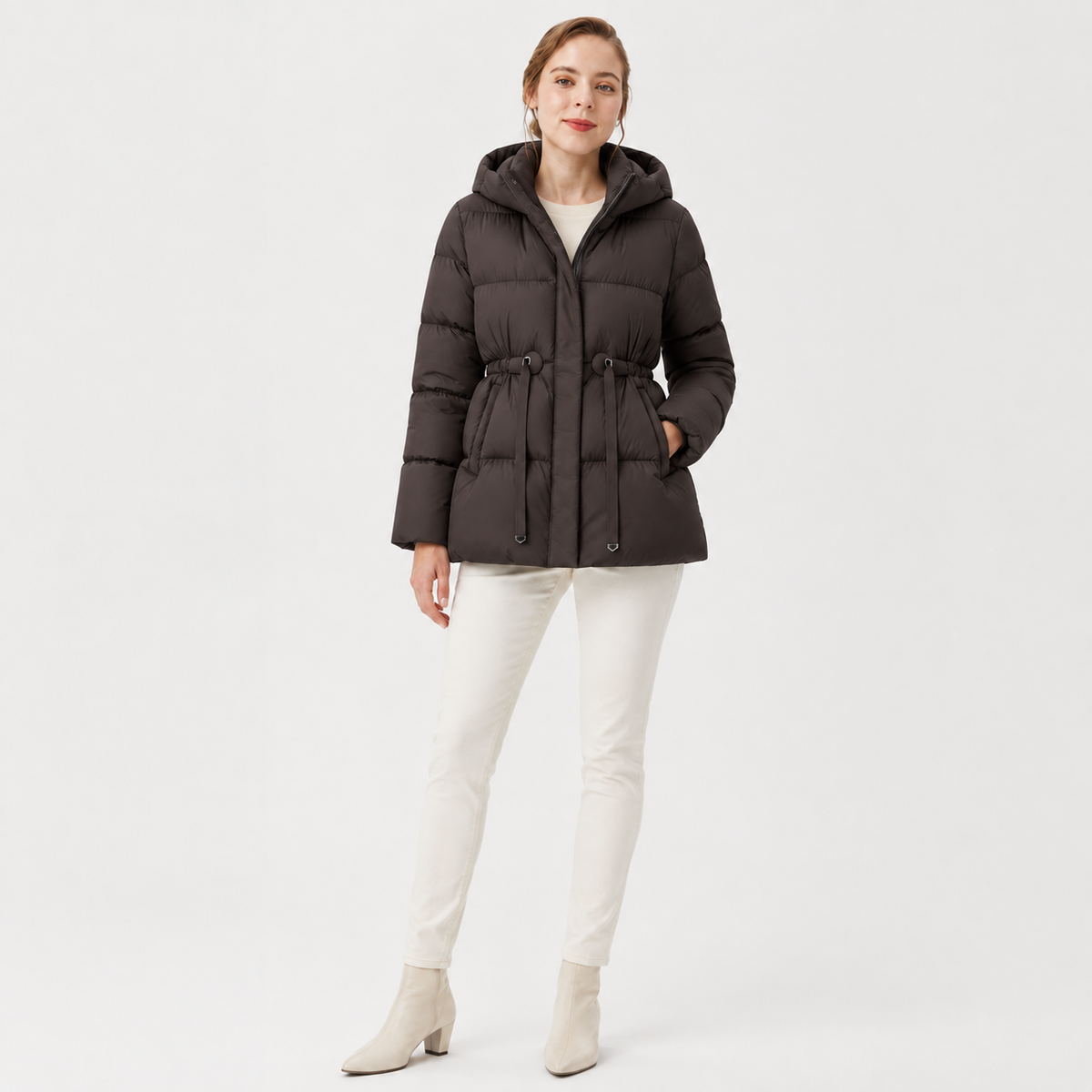 Women's Black Hooded Drawstring-Waist Puffer Jacket – Wholesale