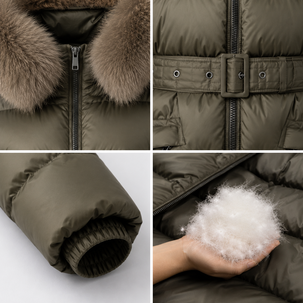 Women's Dark Olive Fur-Trim Hooded Long Puffer Coat – Wholesale