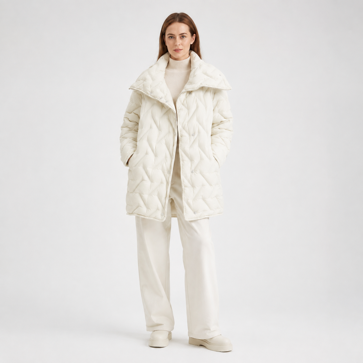 Women's Camel Diamond-Quilted Mid-Length Puffer Jacket – Wholesale