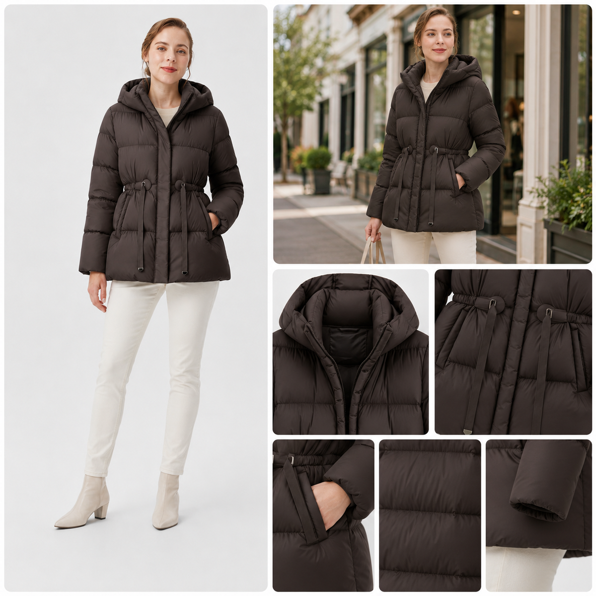 Women's Black Hooded Drawstring-Waist Puffer Jacket – Wholesale