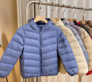 Blue kids lightweight zip puffer jacket for wholesale