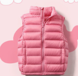Pink kids sleeveless puffer vest for wholesale