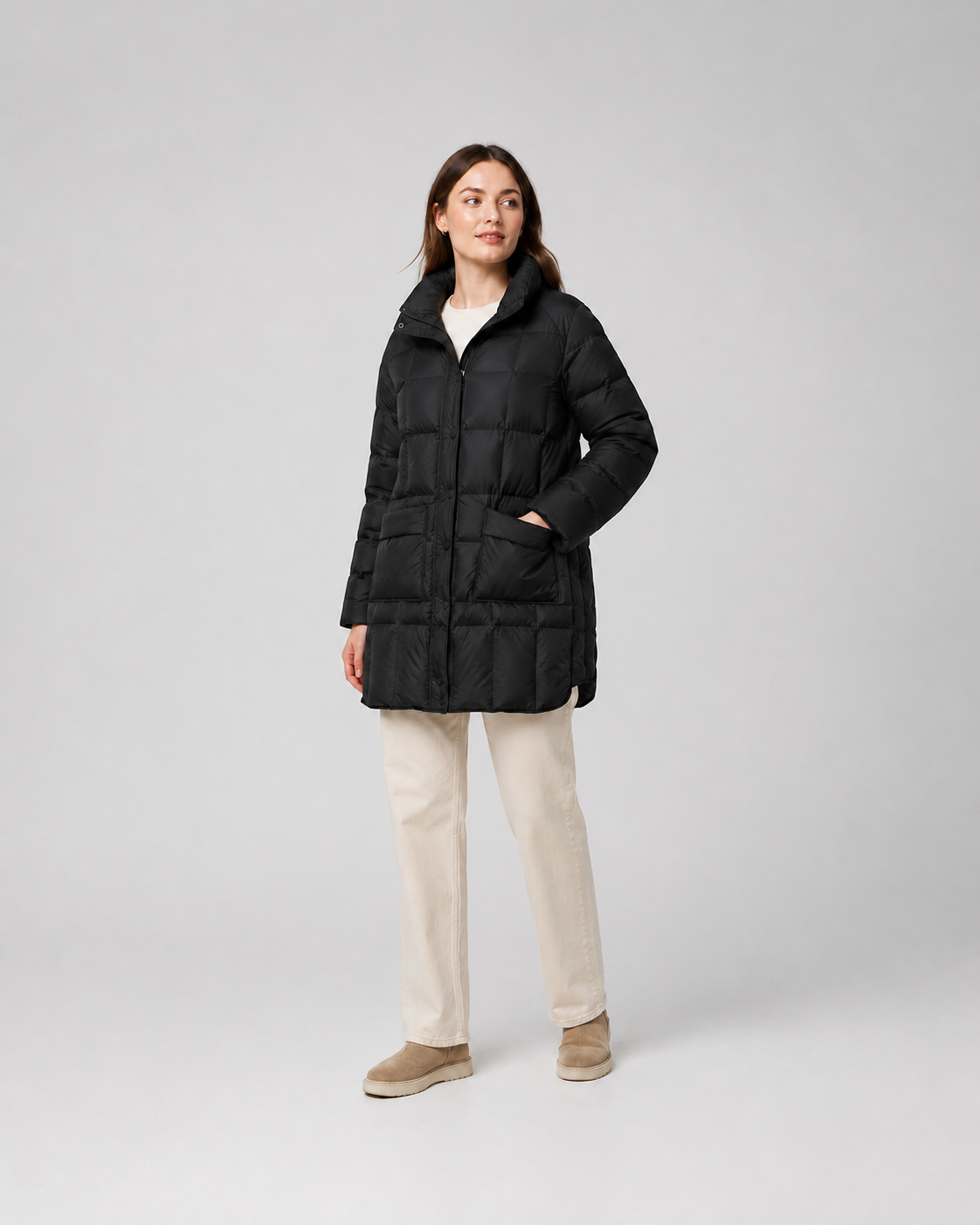 Women's beige diamond quilted puffer jacket for wholesale – main image